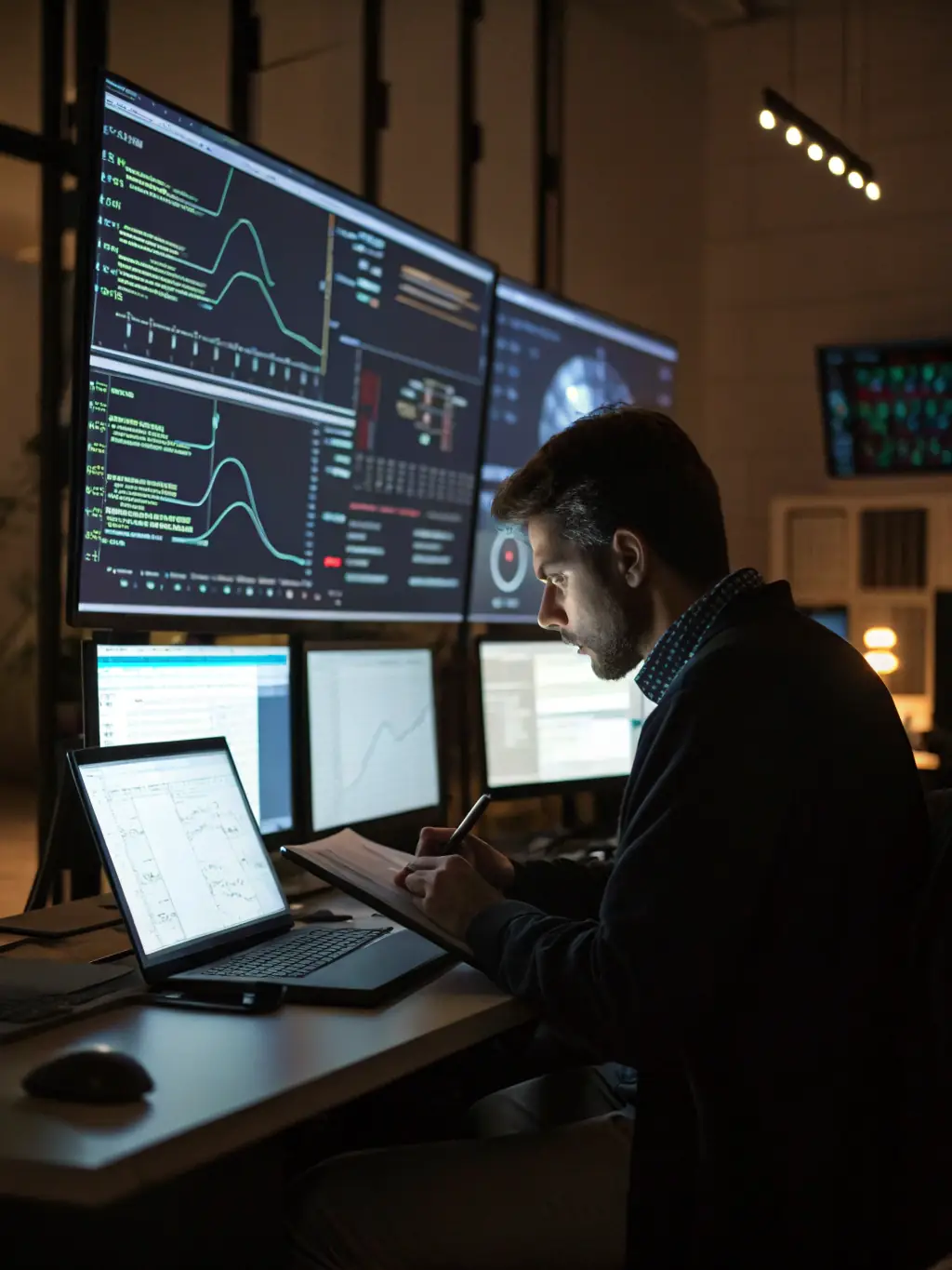 An image of a cybersecurity expert presenting threat intelligence data on a screen, emphasizing Red Ops Cyber Intelligence's proactive approach to threat management.