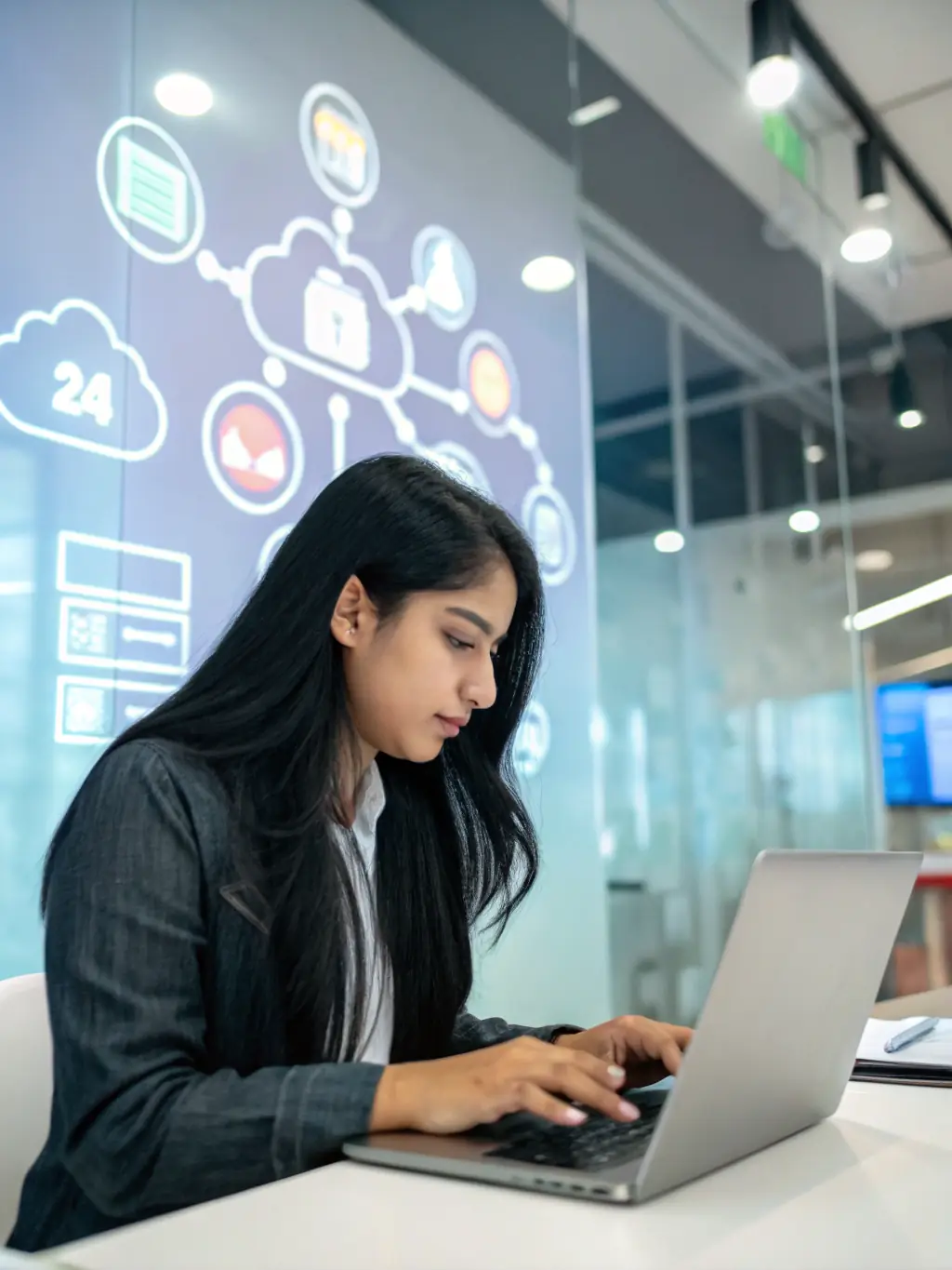 An image showing a cloud security expert analyzing data on a computer screen, illustrating Red Ops Cyber Intelligence's cloud security advisory services.